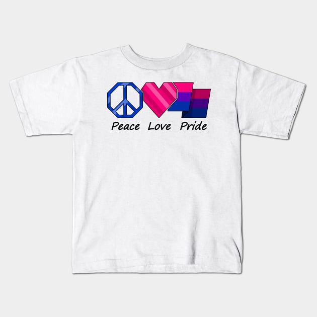 Peace, Love, and Pride design in Bisexual pride flag colors Kids T-Shirt by LiveLoudGraphics